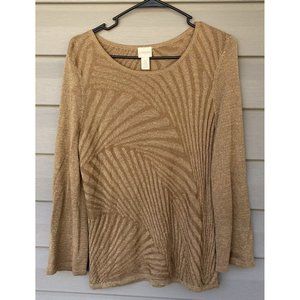 Chico's Sweater Gold Metallic Lame Geometric Bell Sleeve Size 0 Small